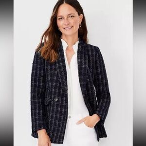 Ann Taylor Navy Tweed Doubke Breasted Blazer Jacket size 4